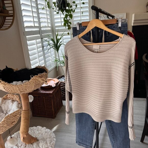 Industry Republic Clothing Sweater Womens Size S/P Taupe Black Ottoman Rib Knit - Picture 16 of 16